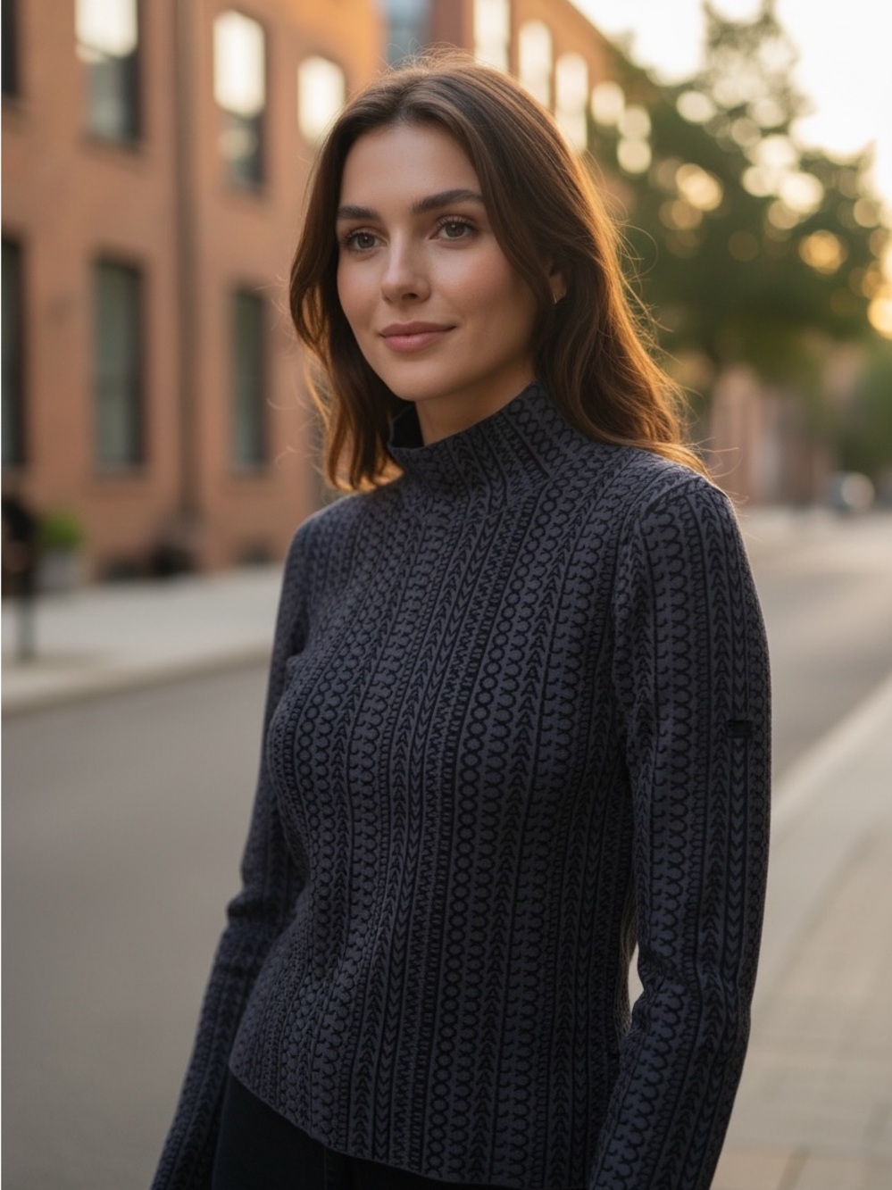 Marc Jacobs Dark Gray Patterned Turtleneck Sweater
